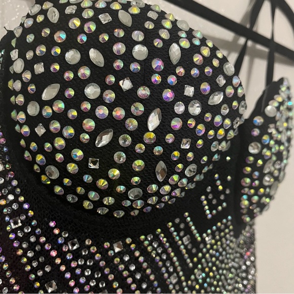 Banjul Black Iridescent Rhinestone Cocktail Dress Size Medium - Picture 6 of 6